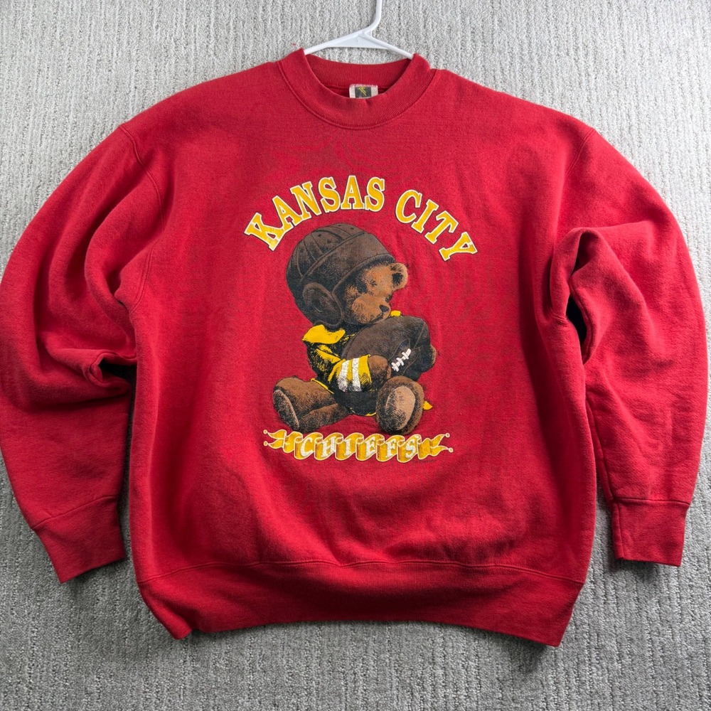 Vintage Kansas City Chiefs Teddy Bear Sweatshirt Red Mens Size L/XL